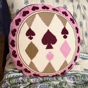 Anthropologie needlepoint “lucky” pillow.  17 x 17“  round pillow. BNWT